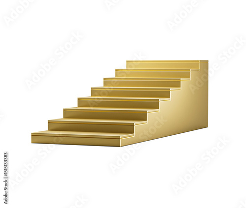 Golden staircase with a modern design, featuring sleek and smooth surface. 3D Illustration