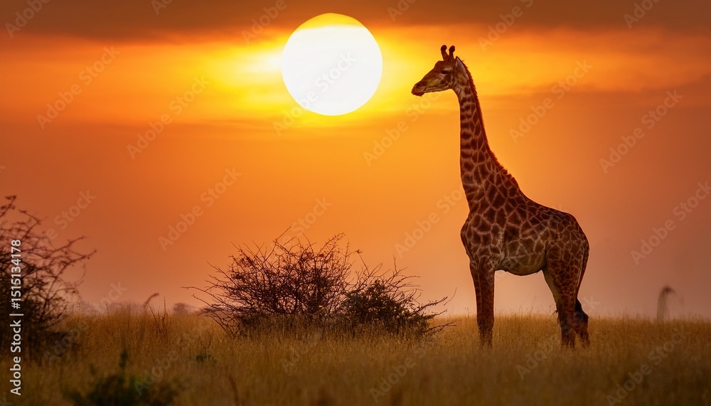 Obraz premium a majestic giraffe stands tall before a radiant golden halo rendered in stylized warm tones and line detail