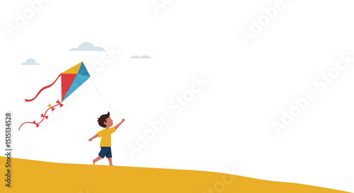 Child running with colorful kite on sandy beach during daytime  