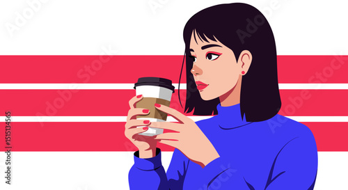 Young woman holding coffee cup while looking thoughtfully to the side  