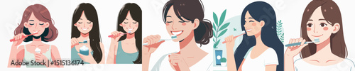 vector of a woman brushing his teeth