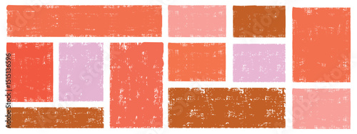 Set of Square frame box shape with brush crayon texture. Color vector background. rectangle Brush stroke, grunge box. Square shape for text. Doodle rectangle pastel chalk elements. Brush frame box