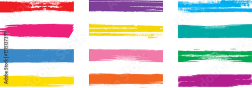 Colorful texture paint brush strokes. Set of colorful brush strokes, lines, Brush stain. Rectangle brush collection. Abstract brushes frames for text, banner for design. Vector set