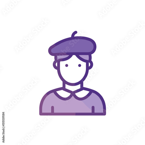 Young artist wearing beret in minimalist outline style  