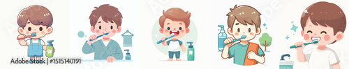 vector of a boy brushing his teeth