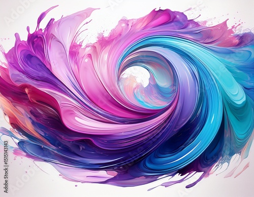 colorful abstract paint brush stroke swirl in pink blue and purple isolated white background