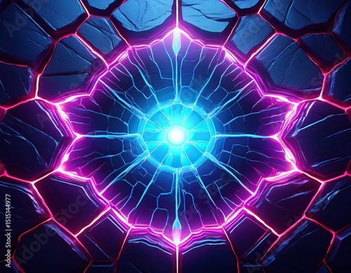 neon glowing core in cracked stone