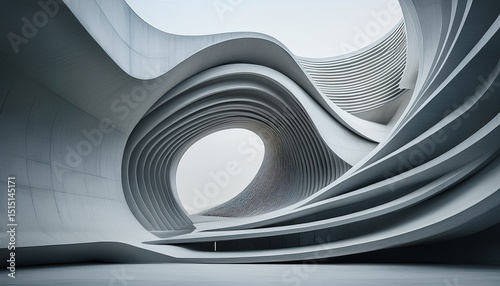 abstract architectural concrete structure design featuring interlocking curved beams and panels