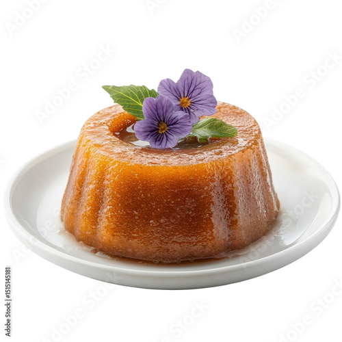Delicious dessert with vibrant flowers served on a white plate at a cozy dining setting