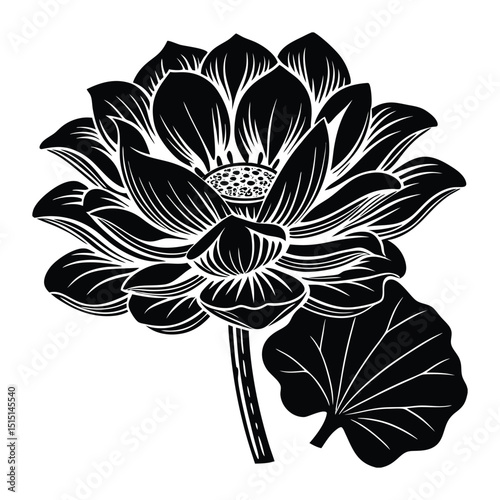 A graceful lotus flower silhouette, showcasing elegant petals in a simple, serene outline—symbolizing purity, peace, and spiritual awakening in minimalistic style.
