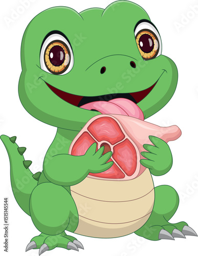 cute baby crocodile holding raw meat cartoon