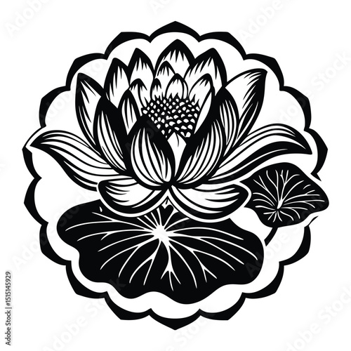 A graceful lotus flower silhouette, showcasing elegant petals in a simple, serene outline—symbolizing purity, peace, and spiritual awakening in minimalistic style.
