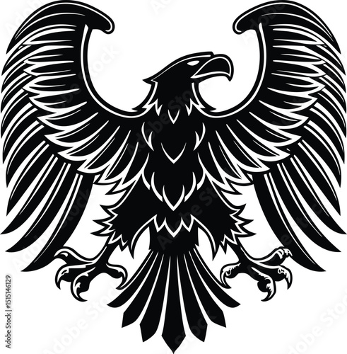  Majestic Eagle Crest: A stylized emblem of power and freedom, a soaring eagle, boldly displayed in black and white, showcasing strength and authority.