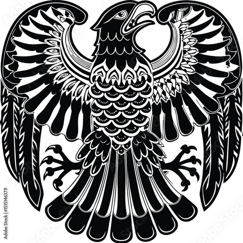 Eagle emblem: A stylized image of a majestic eagle, rendered in striking detail with spread wings, conveying strength and authority.