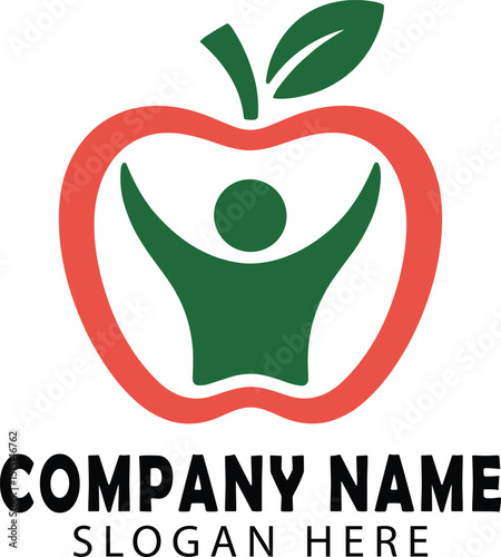 Healthy living and wellness logo featuring a human figure within an apple shape for health focused brands