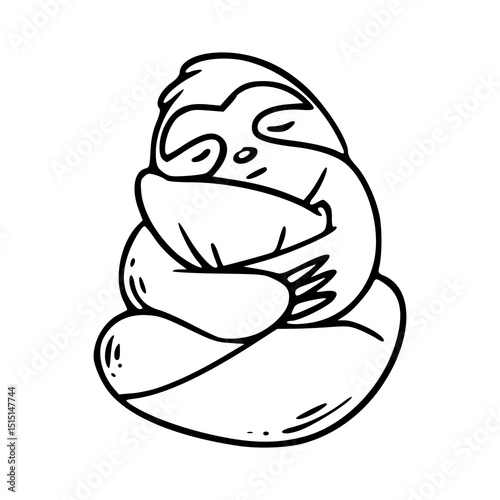 adorable sloth sleeping line drawing