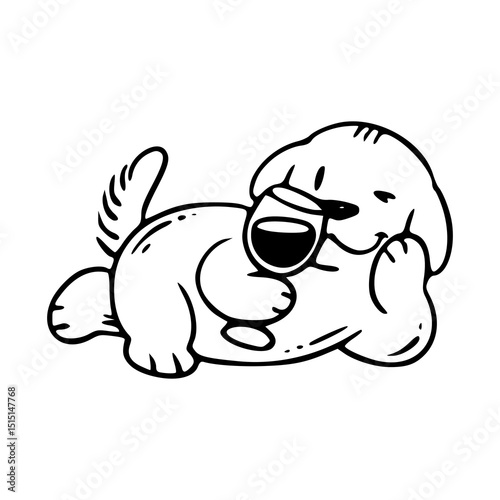 sweet dog doodle art with beverage