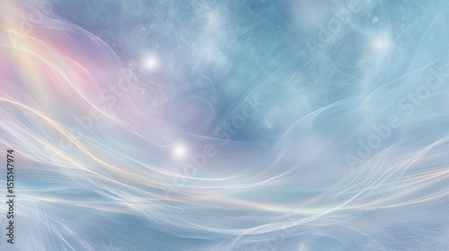 Pastel colored ethereal waves are flowing in a digital art piece with a light blue background