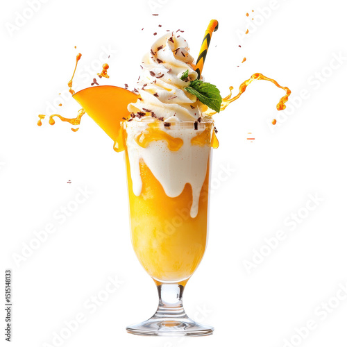 Refreshing mango dessert served in a tall glass with whipped cream and chocolate shavings