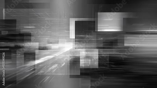 Streaks of light and squares creating an abstract image that conveys speed and technology