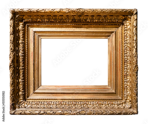 antique very wide dark golden carved picture frame