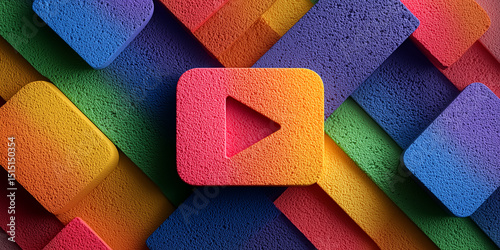 Play icon signaling video streaming against vibrant multicolored backdrop