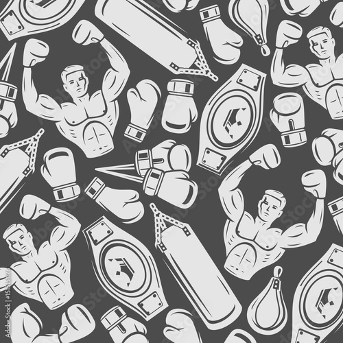 Boxing background, pattern set. Collection icons boxing. Vector