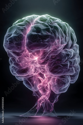 Neural network polygon model glowing purple, signaling digital intelligence, cognitive processing, innovative thinking