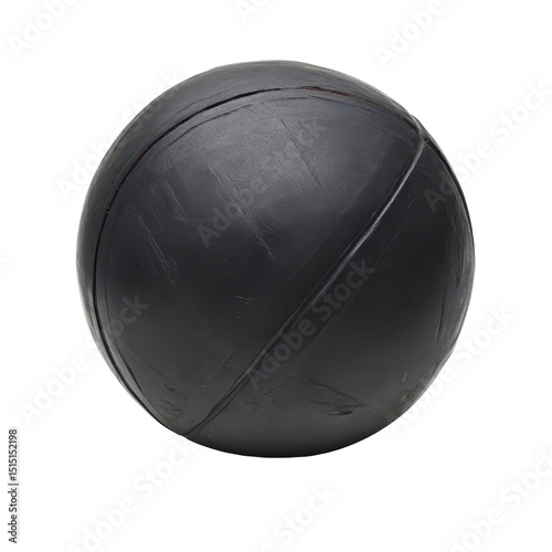 Heavy black medicine ball resting on a gym floor ready for strength training exercises