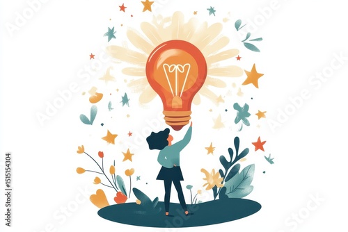 Person Holding Large Light Bulb Surrounded by Colorful Elements