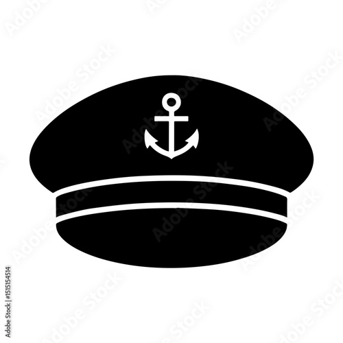 Nautical Captains Hat with Anchor Symbol Black Icon