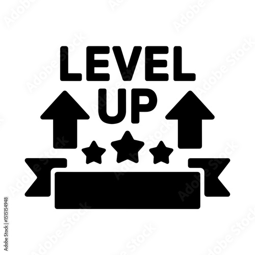 Level Up Achievement Icon with Stars and Arrows