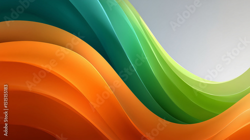 Vibrant orange, green striped waves forming minimalist geometric pattern