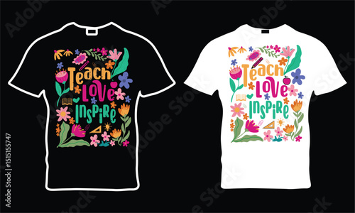 Teach Love Inspire EPS, Boho Teacher Floral EPS, Retro Teacher EPS, Teacher Gift Vector, Teacher Sublimation, Teacher Shirt EPS, Back to School