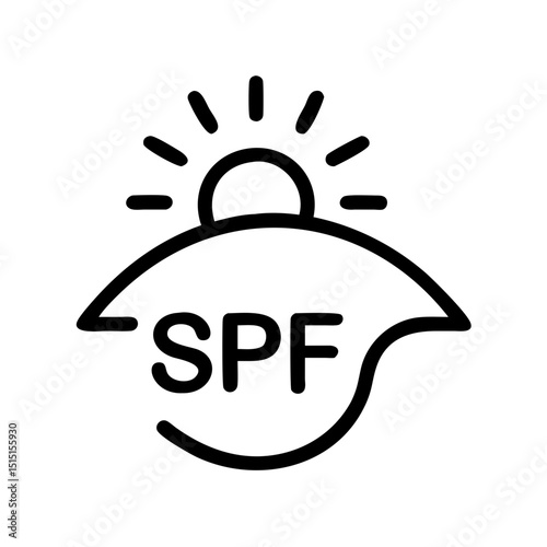 SPF sun protection logo with sun rays in minimalist design  