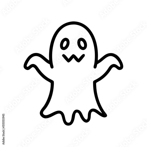 Cartoon outline of a playful ghost with arms raised  