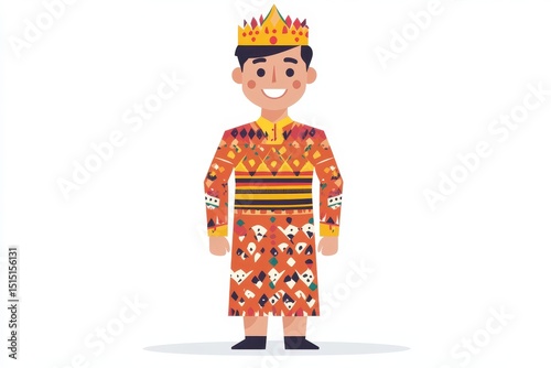 Smiling Young Man in Colorful Traditional Costume with Crown