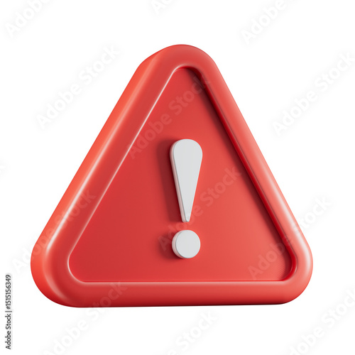 Caution or alert 3d icon on transparent and white background. Attention mark icon with camera angle,