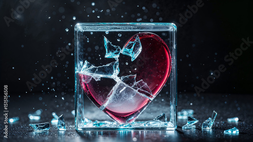 Shattered Glass Heart in a Cube – Symbolic Love and Heartbreak Concept