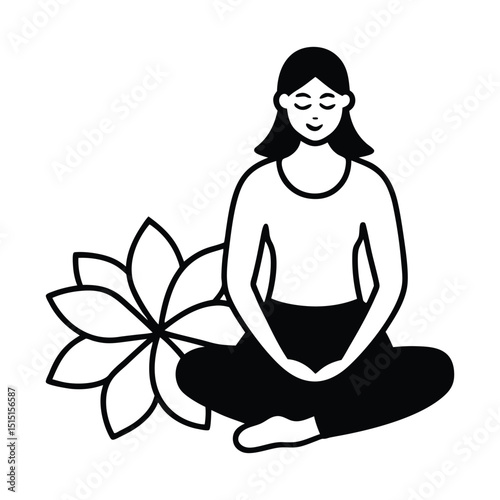 Woman sitting with a flower illustration
