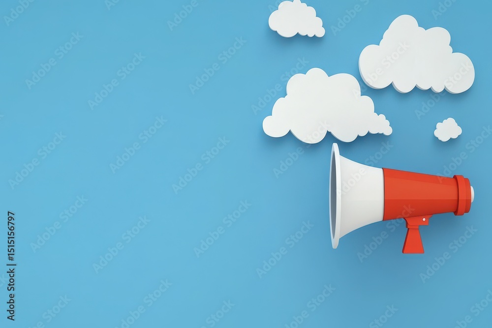 Vibrant Megaphone with Cloud Background for Attention and Alerts Vibrant Megaphone with Cloud Background for Attention and Alerts