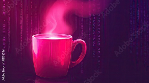 Wallpaper Mural Vibrant pink mug with steam against a backdrop of binary code. Torontodigital.ca