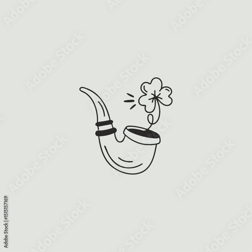 Smoking pipe with flower icon logo flat vector design
