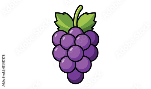 Purple grapes with leaves isolated on white background