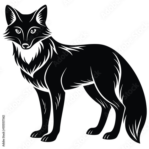 Black and White Fox Silhouette Vector Illustration"