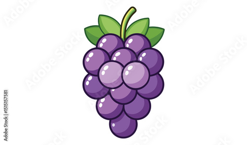 Purple grapes with green leaves isolated on white background