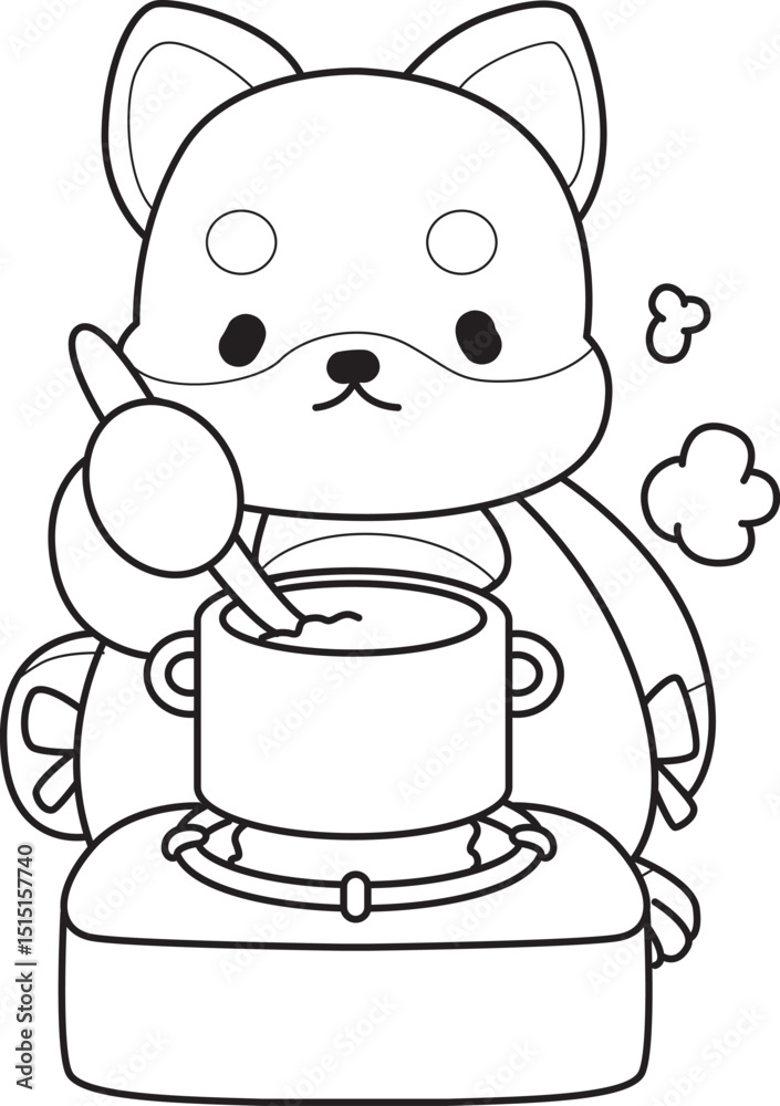 Fototapeta premium Coloring page of Fluffy Shiba Inu. Outline of Happy doggy illustrations. 
