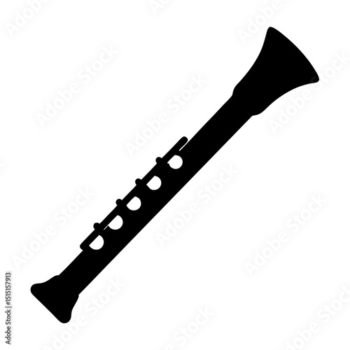 Simple black silhouette illustration of a classical clarinet musical instrument design