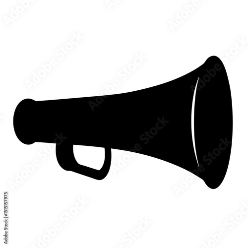 Black silhouette vector drawing of a classic megaphone, promoting loud announcements