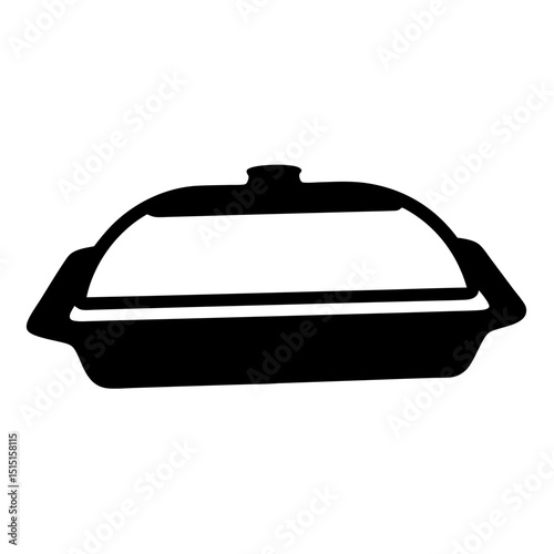 Black Silhouette of a Covered Casserole Dish, Illustration of Kitchenware